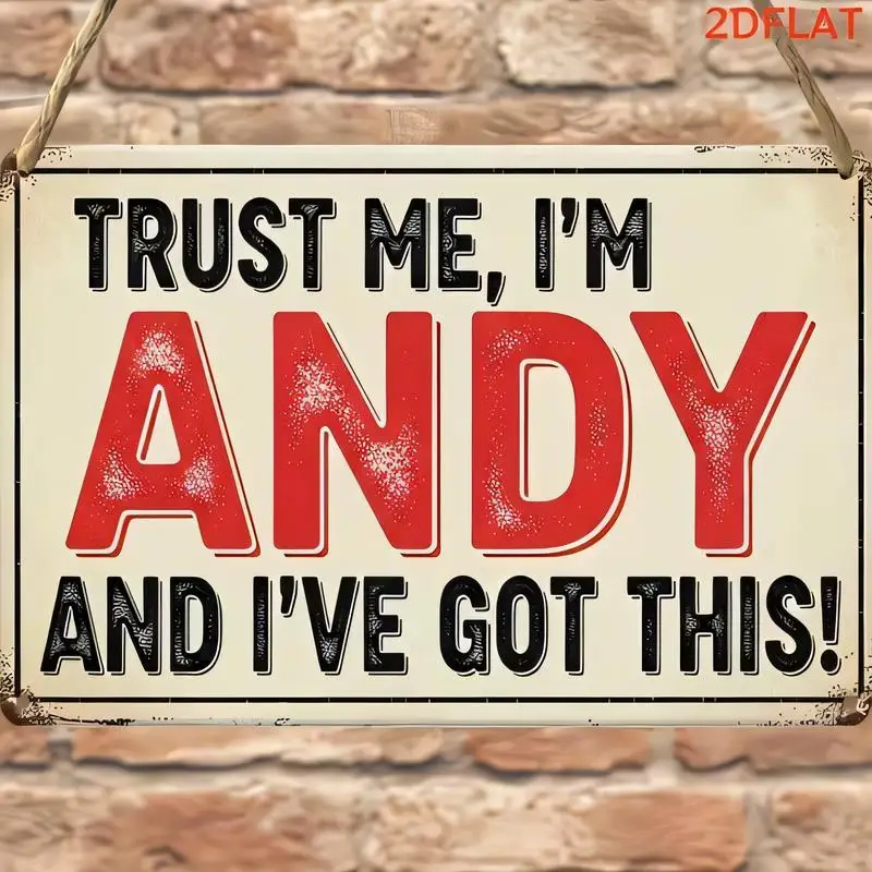 Vintage Trust Me, I'm Andy Metal Tin Sign - Retro Red & Black Text Wall Art, Iron Material, Perfect for Home/Bar/Cafe Decor | An