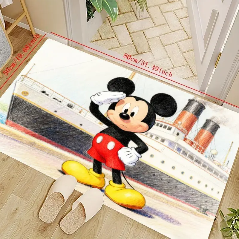 

1PC Disney Mickey Mouse Saluting On Ship Cartoon Floor Mat, Non-Slip Soft Washable Decorative Area Rug for Entryway Living Room