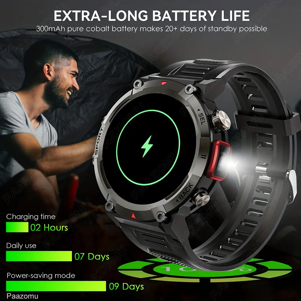 2023New Outdoor Smart Watch Men con torcia Sport Fitness bracciale pressione sanguigna IP67 Smartwatch impermeabile per Android IOS