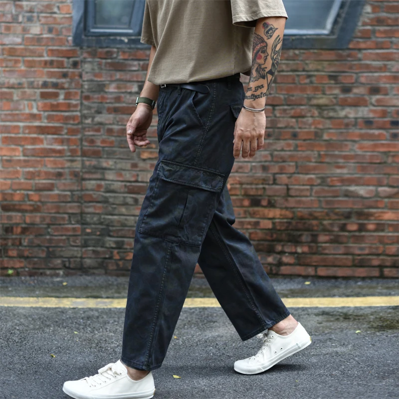 

Bla Du Nine-Tenths Casual Pants Men's American Retro Workwear Loose Fit Summer Youth Vitali Sle Cotton 00%