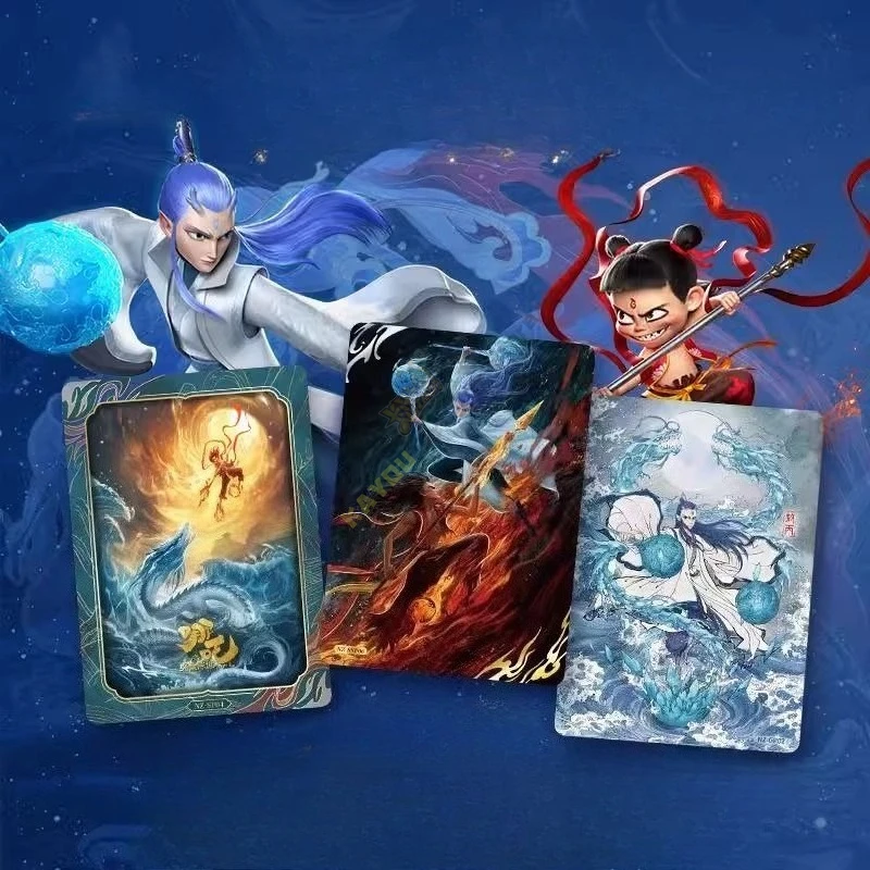 本物の Nezha カード悪魔征服龍王金色の光の影特別カードアニメ映画コレクションカードおもちゃオリジナルボックス