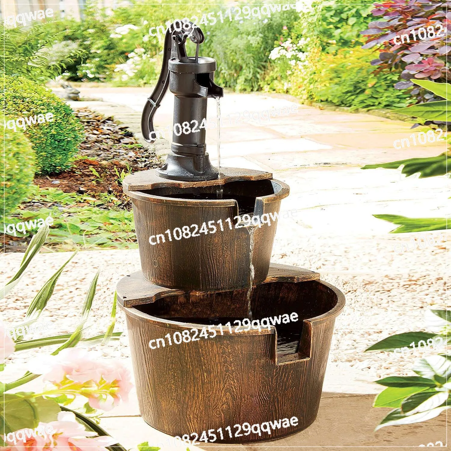 

Садовый уличный декоративный фонтан: двухслойный пластиковый фонтан-имитация бочки с текущей водой