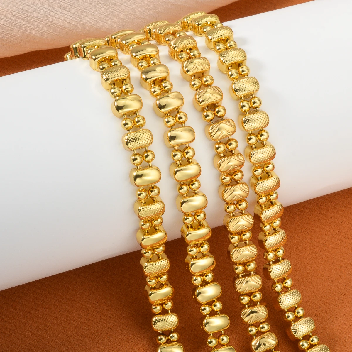 

Unique Chic Chain Arabic Style Bracelets for Women Gold Plated Copper Bangle with Ball Beads Party Daily Wear Jewelry Gift