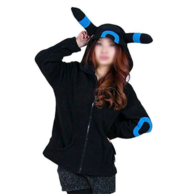 2022 Women Cute Cotton Blend Long Sleeve Anime Cartoon Umbreon Hoodies Pullover Tops Jacket Coats Sweatshirt Outwear