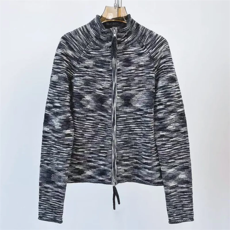 

Cardigan for women New elastic knitted long sleeved top for autumn 2025 wool blend Women's sweater Zipper slim fit women's coat