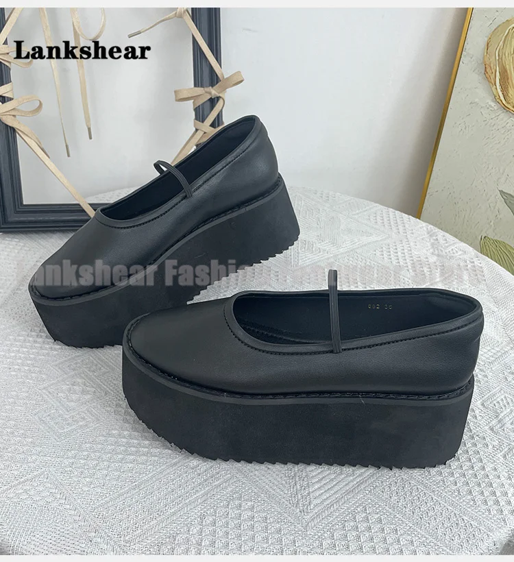 

Platform Ballet Single Shoes Round Toe Mary Janes Shallow Mouth Designer Style Women's High Increase Shoes Botas Mujer