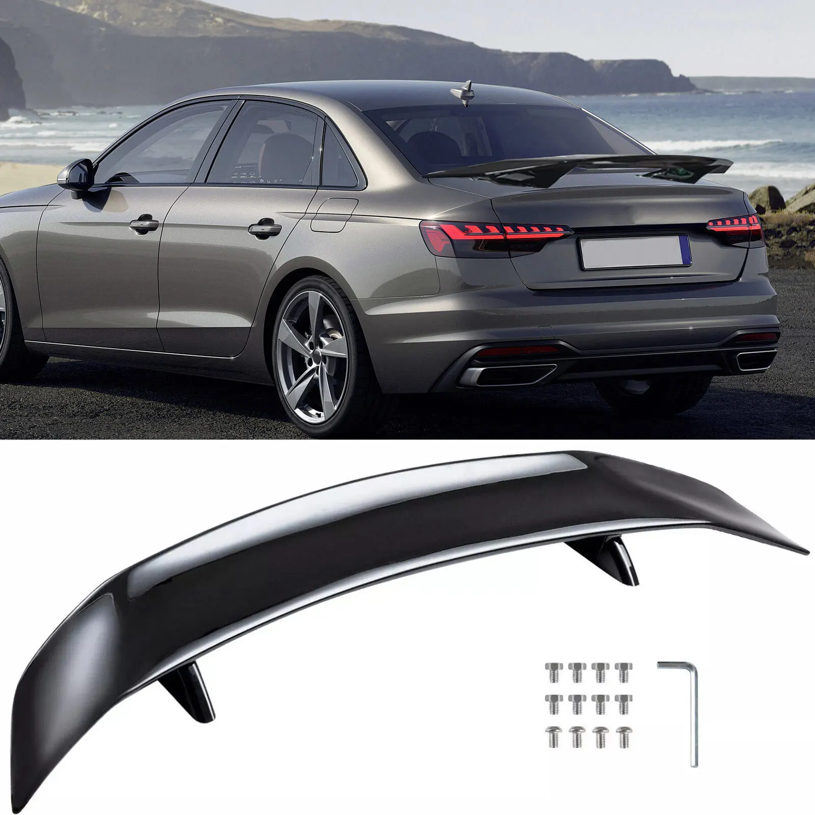 

For Audi A4 2006-2023 Car Rear Trunk Lip Spoiler Wing Glossy Black 46" GT Style