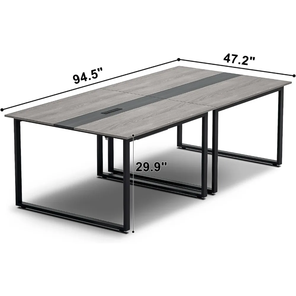 Mesa de conferencias gris, con estación de carga y cajón, para oficina, sala de reuniones, 94L * 47W pulgadas