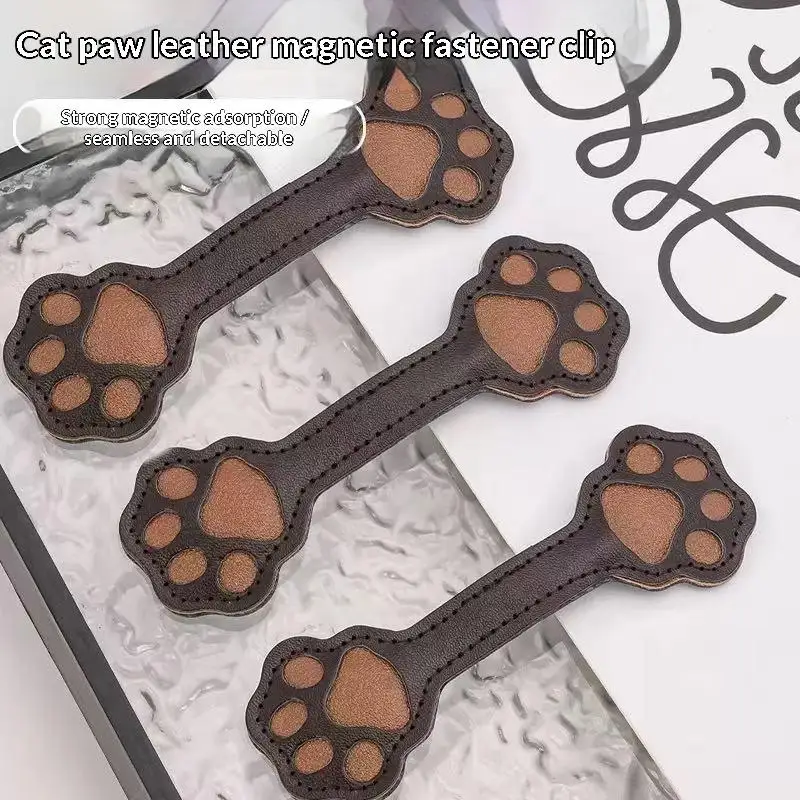 Cute Cat Paw PU Leather Magnetic Bookmarks Brown Tan Embossed Design For Book Lo