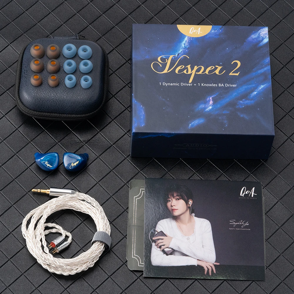 QoA Vesper 2 سماعة أذن HiFi DJ Music Sport Hybrid Driver IEMs 1DD + 1BA 0.78mm3.5MM 2Pin سماعات مراقبة كابل قابلة للفصل