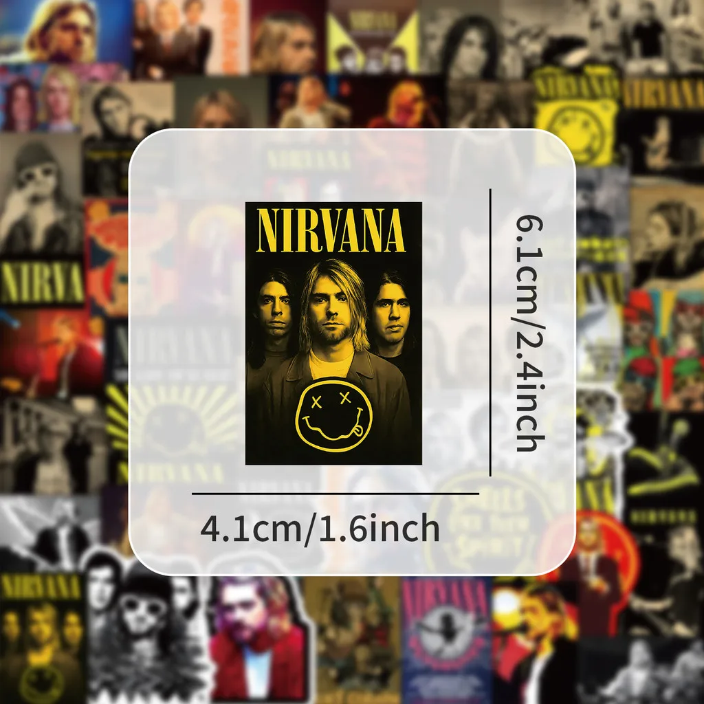 52Pieces Nirvana Band Stickers - Rock Music Fan Decorative Decals for Laptops Phone Cases & Guitars Golden Memory Stickers Store - view 6