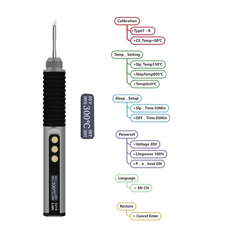 Ferro de solda com display digital inteligente c210, concha de liga de alumínio 5-20v, ferramentas de soldagem de diagnóstico de reparo, fábrica pcba
