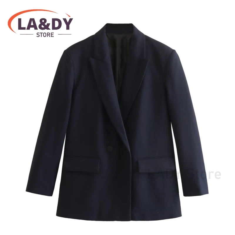 Blazer Coat Women 2024 Spring Autumn Fashion Loose Double Breasted Pocket Female Solid Color Casual Long Sleeve Tops Outerwears