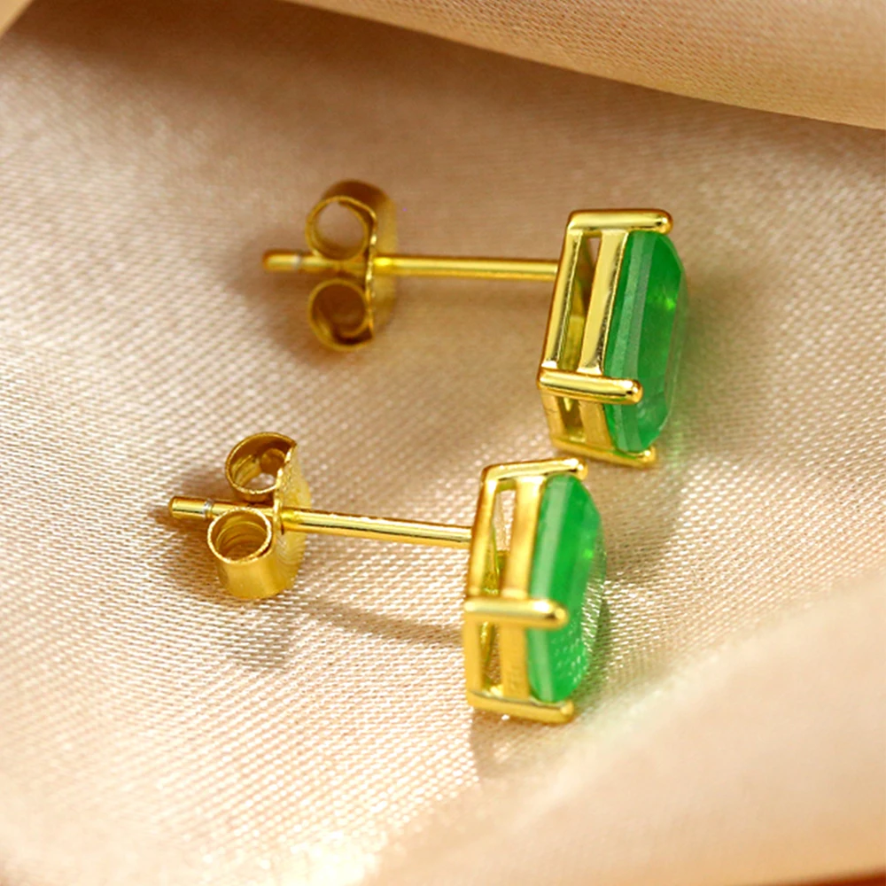 CANNER 925 Sterling Silver Rectangle Emerald Stud Earrings For Women Luxury Versatile Classic Earring Jewelry Wedding Party Gift - view 4