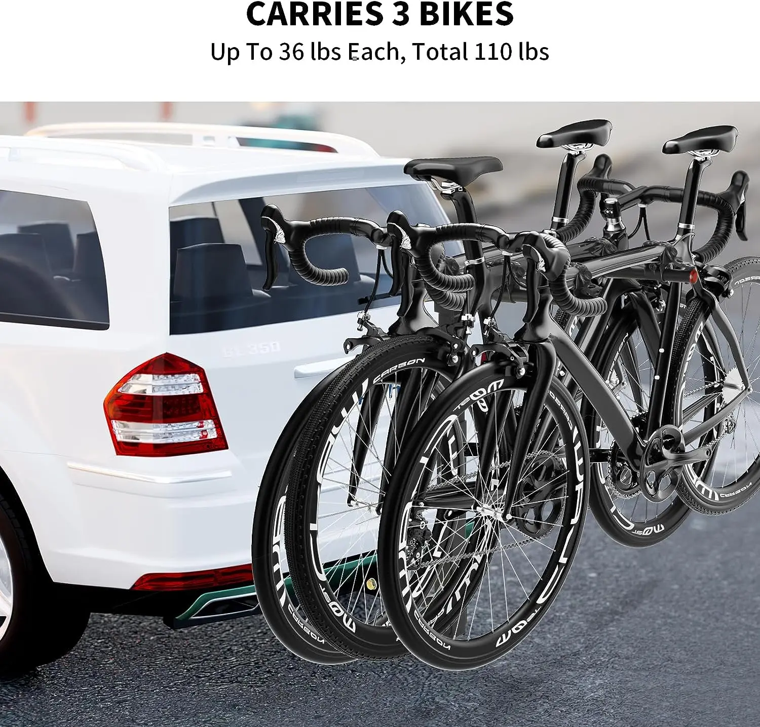 Foldable Steel Black 3-bike Three 110lbs Bicycle Rear Mount Carrier Stand Vertical Ebike Bike Rack for Car Hitch