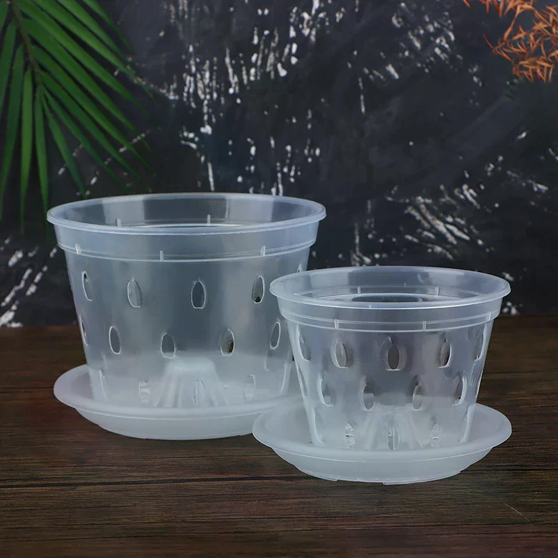 1pcs Flowerpot Garden Planter Drainage Pots with Holes Transparent Orchid Baskets Plastic Breathable Flower Pots Accessories