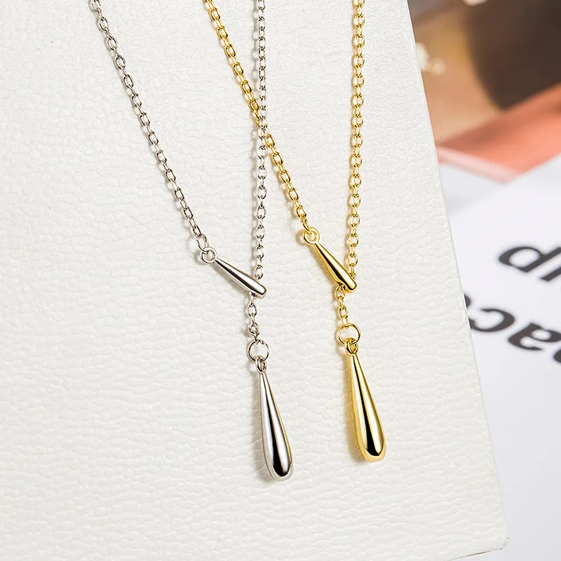 

925 Sterling Silver Water Drop Necklace Charm Geometric Shape Woman Pendant Choker Birthday Gift for Friends Exquisite Jewelry
