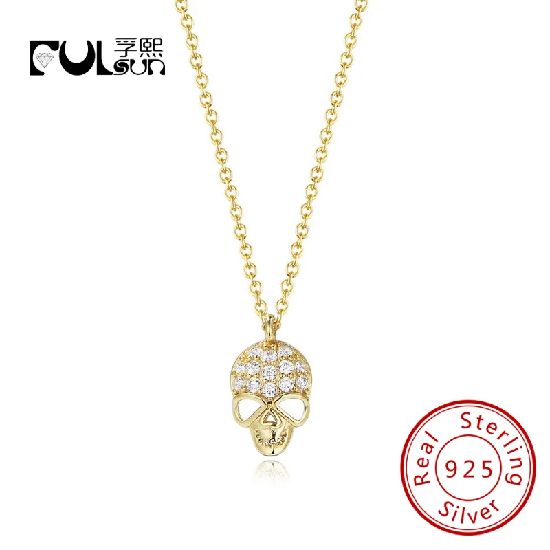 

Hollow Personalized Hip Hop Unique Trendy Skull Pendant Necklace Jewelry 14k Gold Plated Zircon 925 Sterling Silver for Women