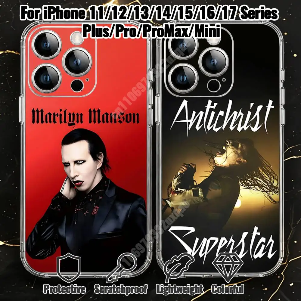 Чехол для телефона Antichrist Superstar M-Marilyn M-Manson для iPhone 17 16 Pro Plus Air 16E 15 14 13 12 11 Max Mini, прозрачный чехол.