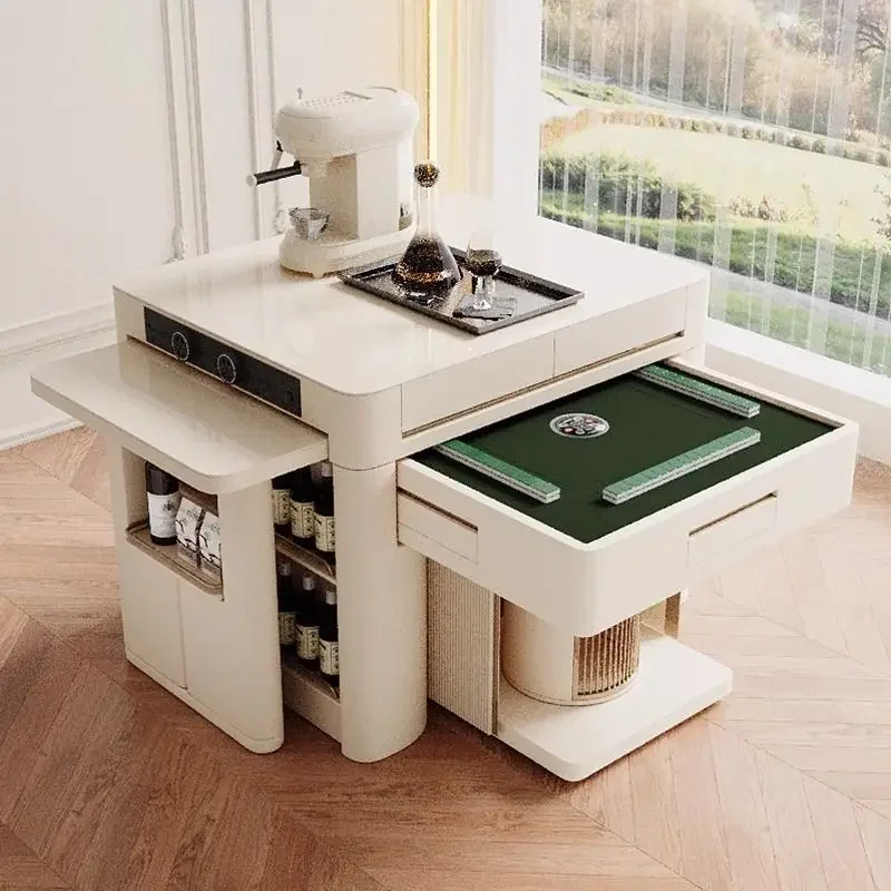 Cream retractable automatic dining table integrated multi-function light luxury household sense mahjong table dual-purpose
