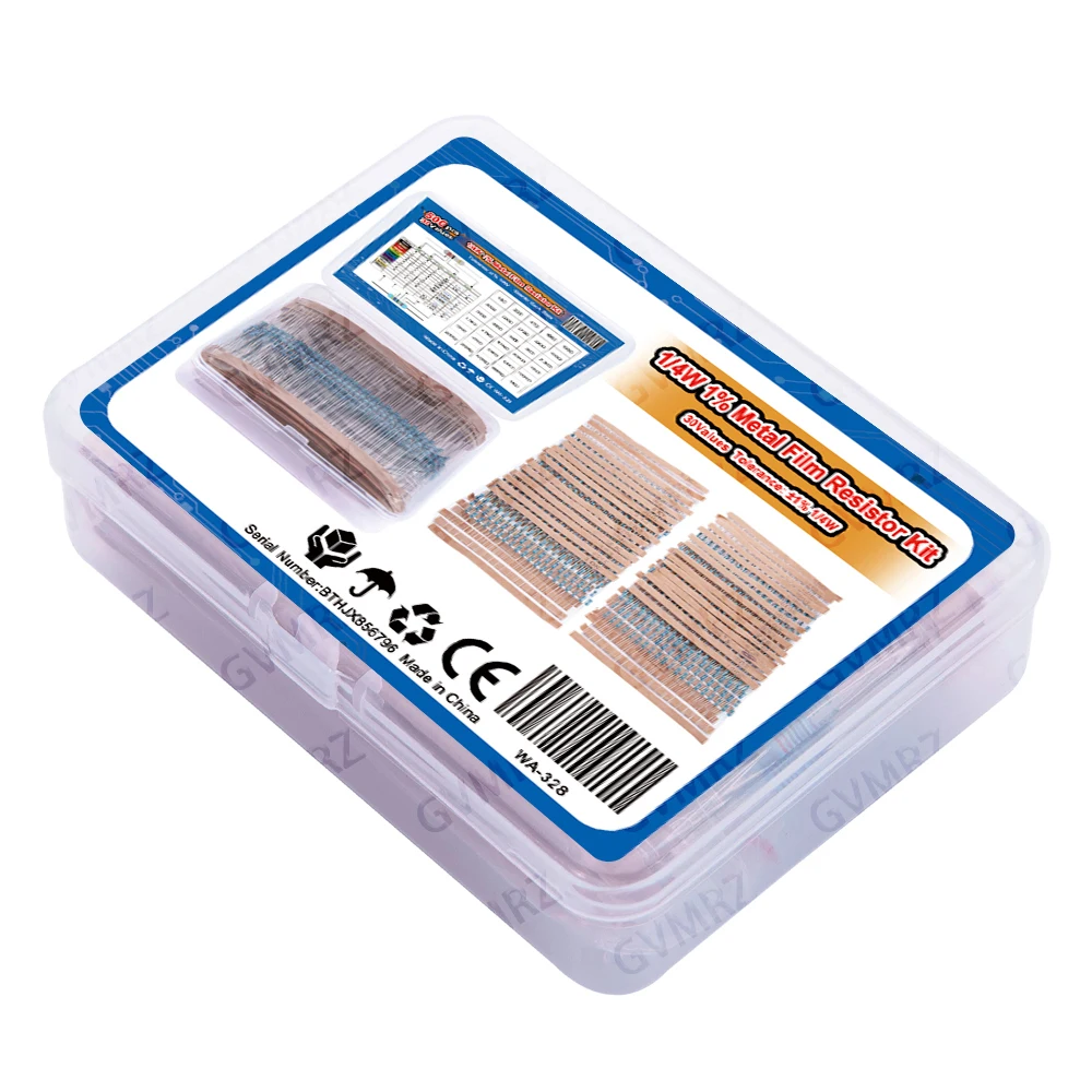 600PCS 30Values 1/4W Metal Film Resistor Assortment Kit - 20PCS Each, Boxed for Electronics DIY, Repair & Projects 10Ω 22Ω 47Ω
