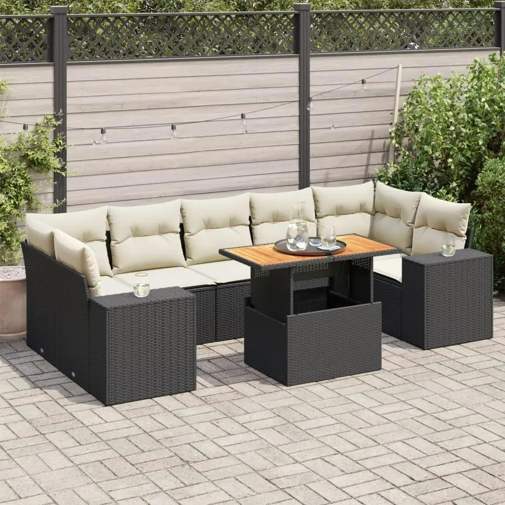 

Stylish Black PE Rattan 8 Piece Modular Outdoor Garden Sofa Set Comfortable Patio Furniture