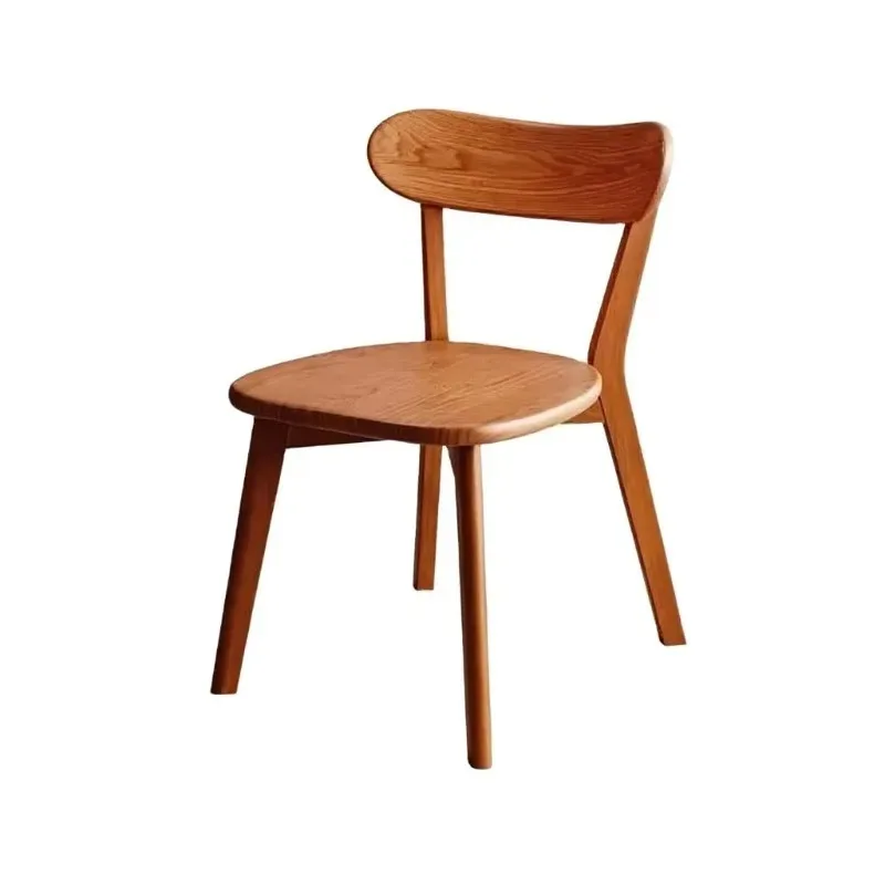 Solid Oak Dining Chair Natural Brown with Back Modern Minimalist Design Nordic Style Home Lounge Chair