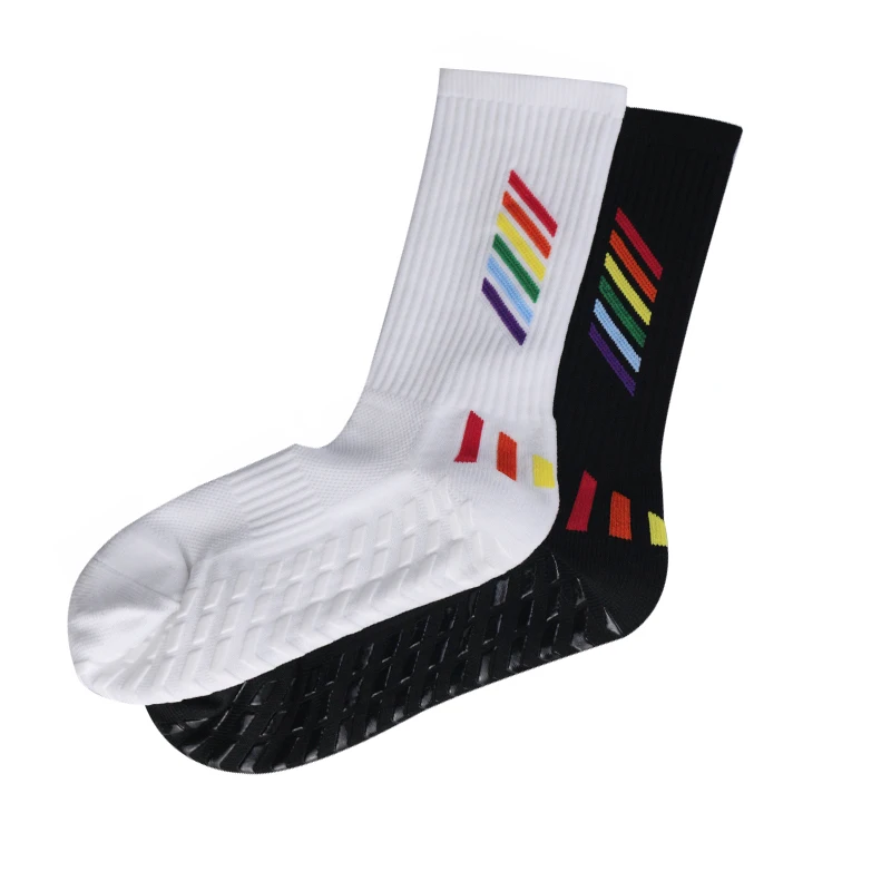 New Men Women Rainbow Line Pattern Football Socks Sports Square Silicone Non slip soccer Socks Calcetines Antiglide futbol