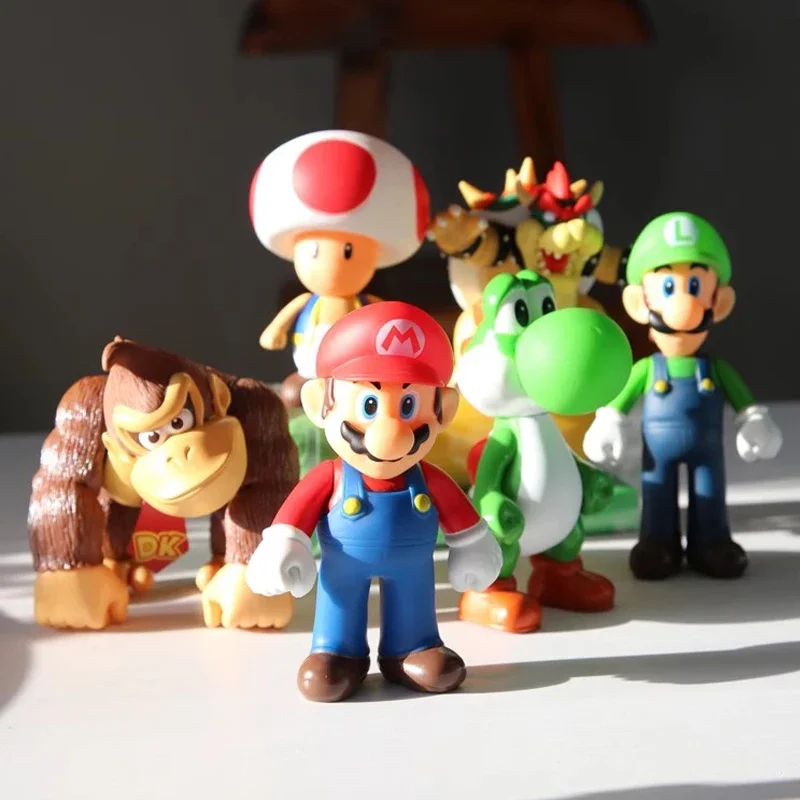 Super Mario Bros Action Figure Toys Toad Peach Luigi Yoshi Donkey Kong Wario Anime Model Ornaments For Children Birthday Gift