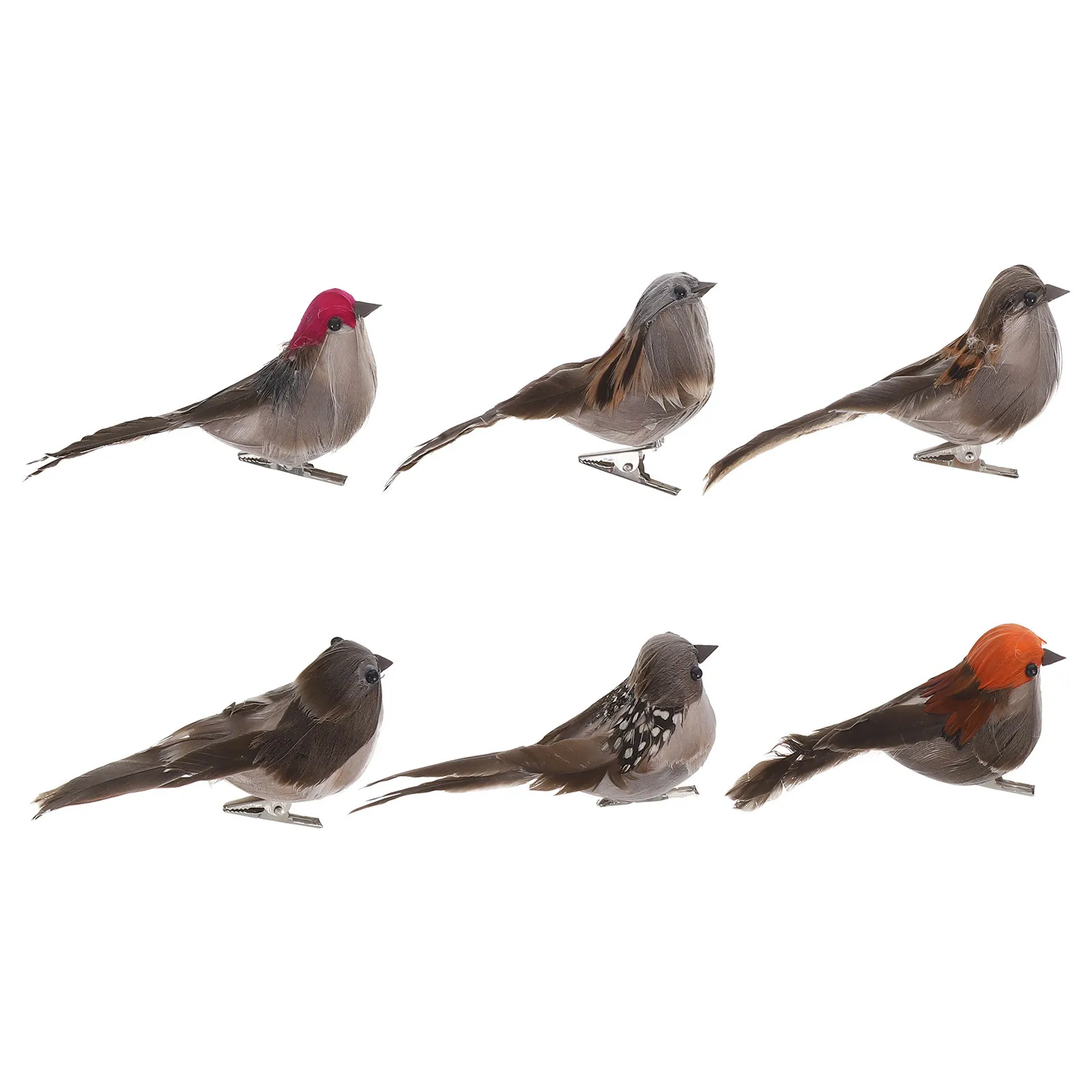 6pcs Decorative Birds Outdoor Lightweight Foam Sparrow Ornaments For Garden Yard Patio Tree Wreath Christmas Decoration