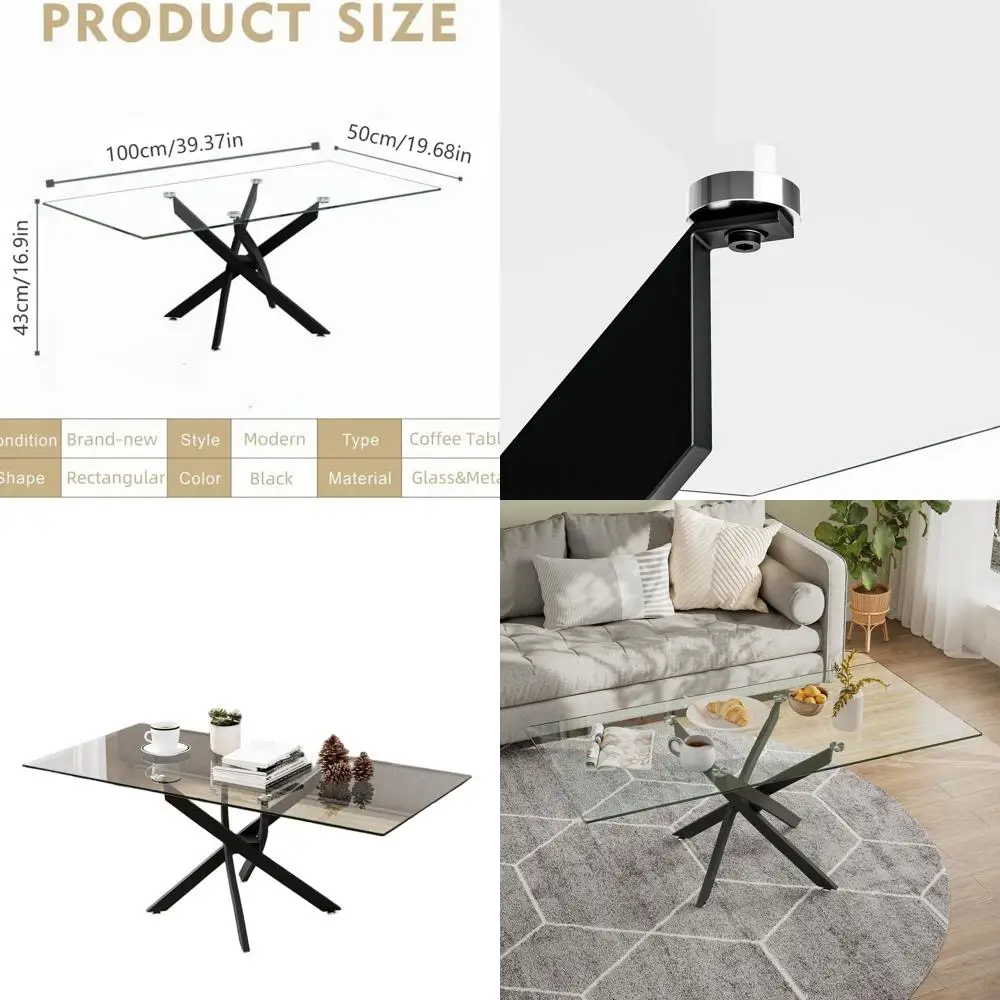 

Современный прямоугольный журнальный столик из закаленного стекла с металлическими ножками, 40 x 20, черный для гостиной/домашнего офиса