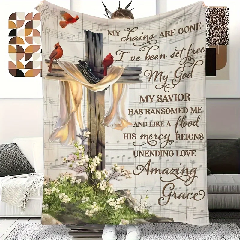 Colorful Sunflower Cross Butterfly Faith Throw Blanket for Living Room Sofa Daily Use Birthday Spiritual Family Present