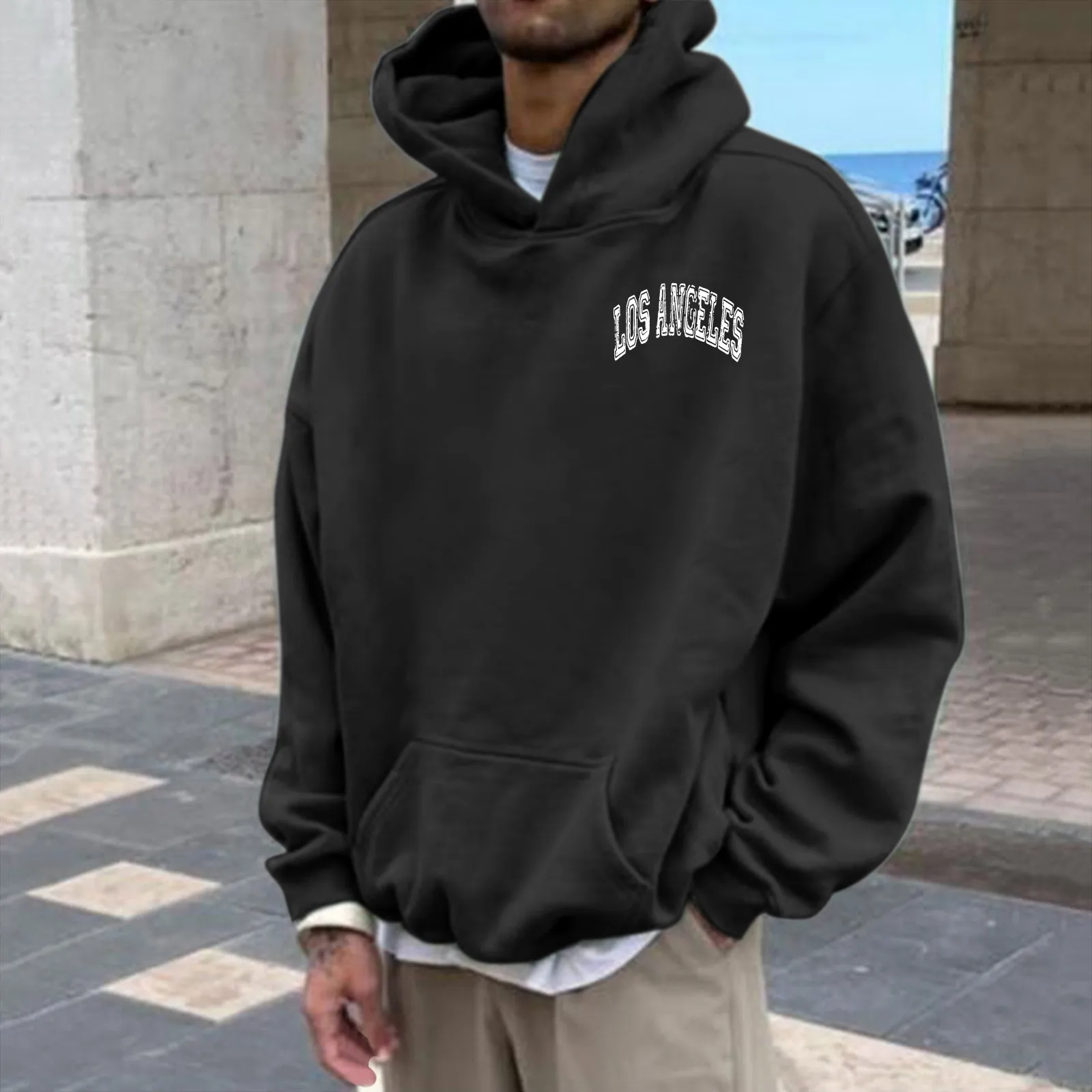 Homens de grandes dimensões Harajuku Hoodies, Los Angeles Print, Hip Hop estética com capuz Tops, esportes ao ar livre Fatos, pulôveres