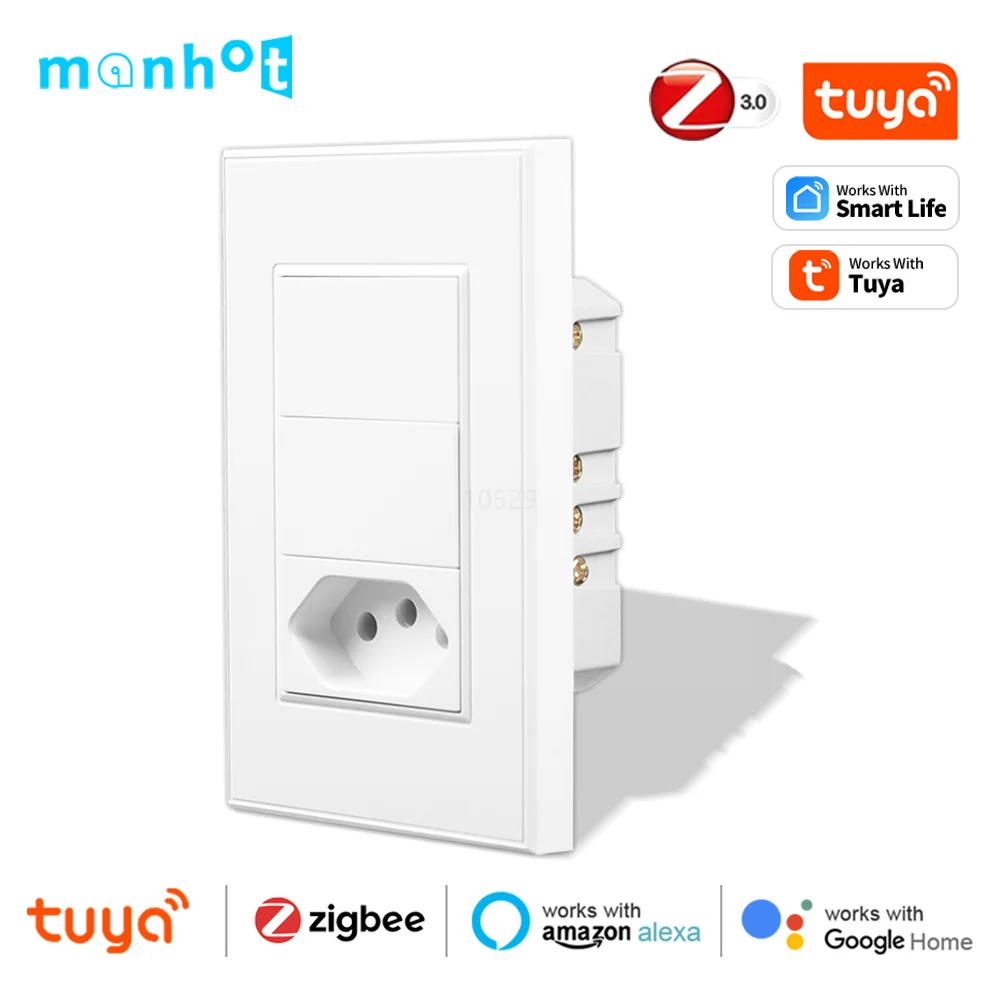 

Tuya Zigbee Smart Brazil Socket Switch 20A with 2 gang Light Switch Outlets smart Home Timer Voice Control Work for Alexa Google