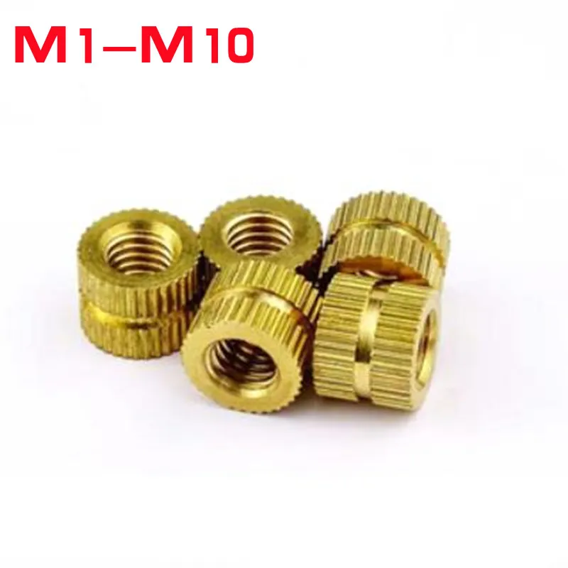 10-100 stücke m1 M 1,2 m 1,4 M 1,6 M2 M 2,5 M3 M4 M5 M6 M8 M10 1/4 messing einsatz mutter Spritzguss Messing Gerändelt Gewinde Einsätze Muttern