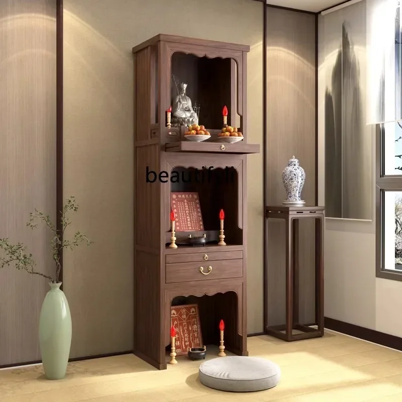 

Solid wood new Chinese-style altar cabinet, three-layer Buddhist niche vertical cabinet table, household cabinet