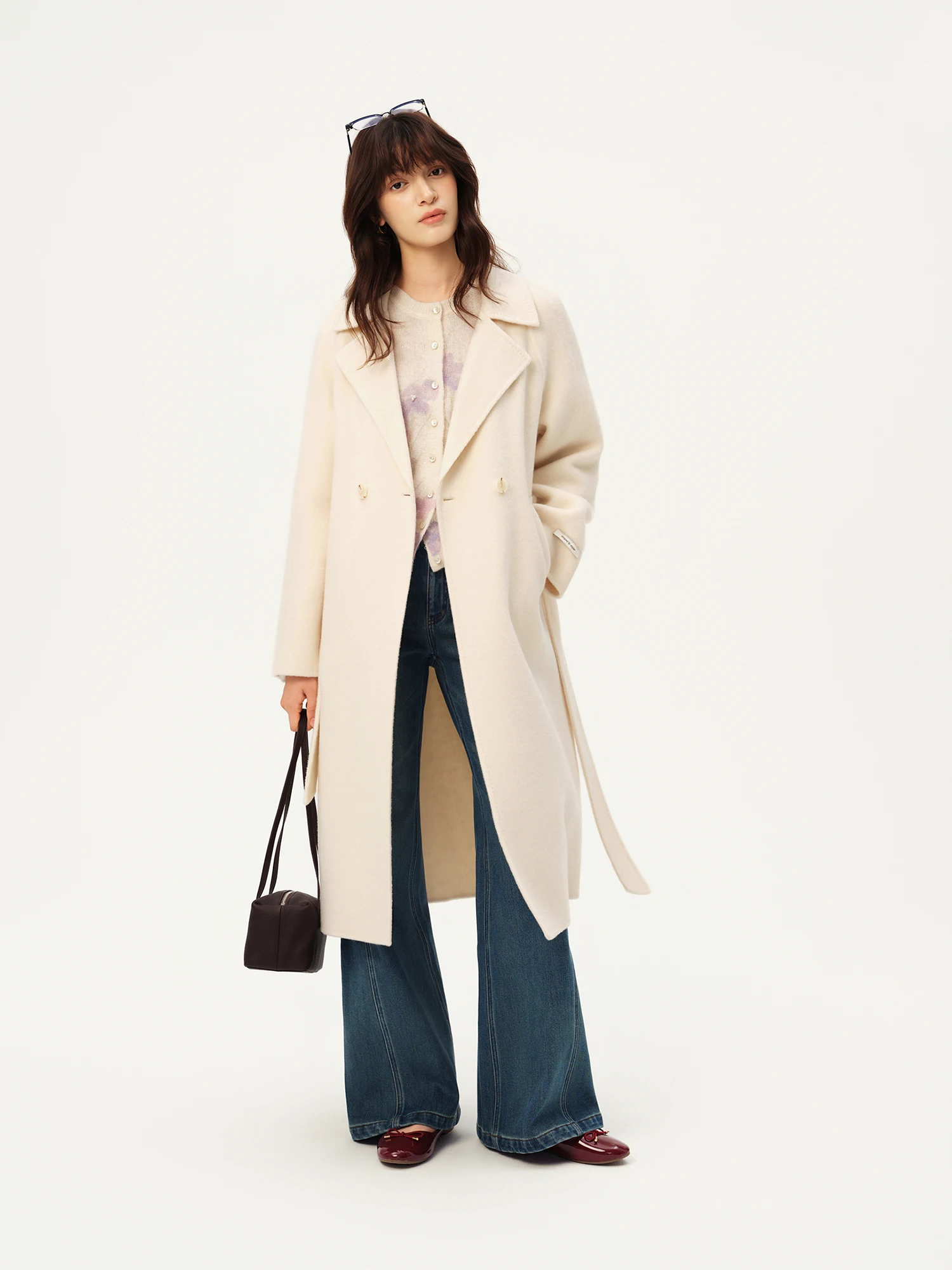 ZIQIAO Women's Cashmere‑Blend Double‑Faced Wool Coat Lapel Collar Warm Woolen Overcoat 2026 Winter New Elegant Outerwear Jacket