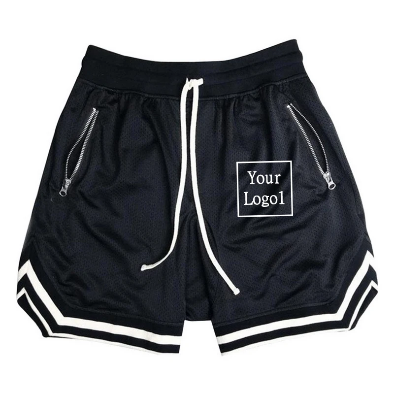 Shorts de basquete na moda com corda elástica para homens, bolso elástico, shorts esportivos casuais, moletom de logotipo personalizado