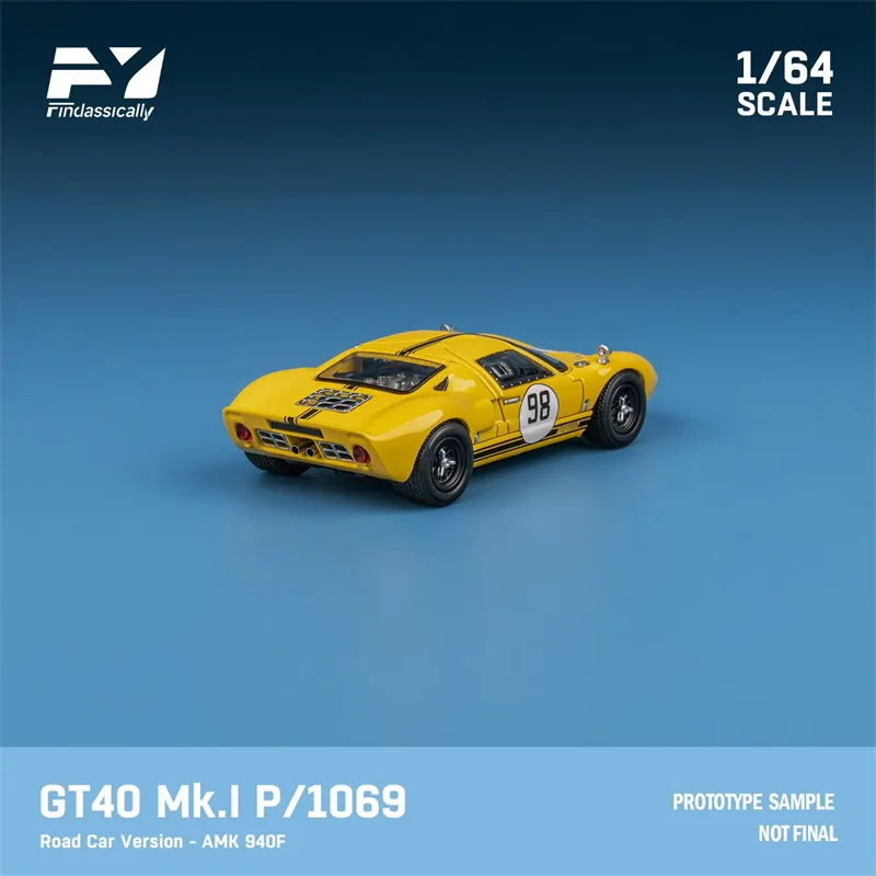 Findclassically 1:64 GT40 Mk.I P1069 نسخة سيارة الطريق لؤلؤة عنابي / AMK 940F أصفر رقم 98 Limited500 نموذج سيارة مصنوع من خليط معدني