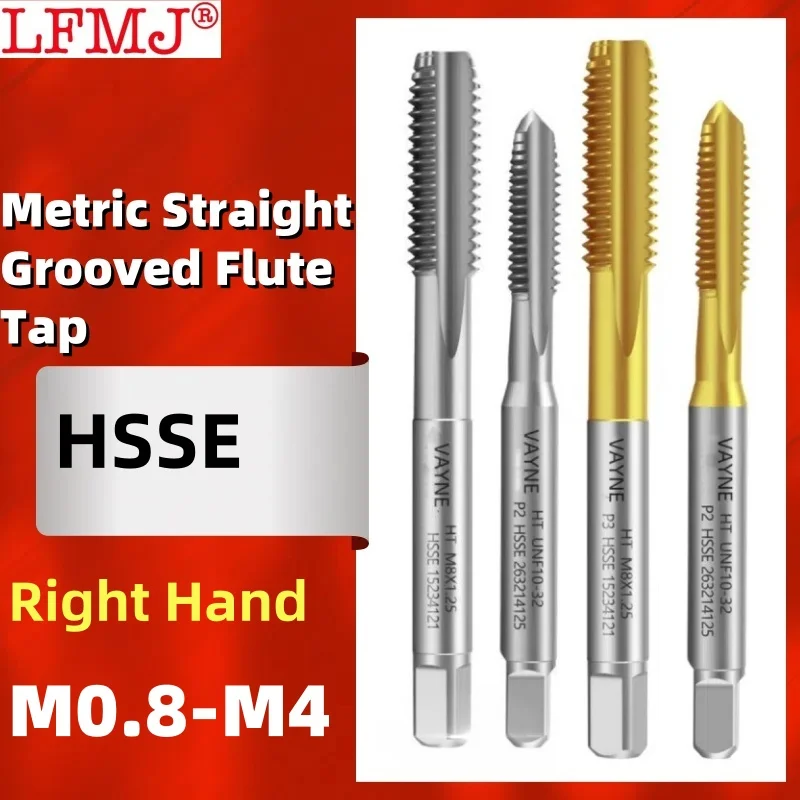 1PCS HSSE Metric /Fine Straight Grooved Flute Tap TIN-Coating M0.8M0.9M1M1.2M1.4M1.6M1.7M1.8M2M2.3M2.6M3M3.5M4 Right Hand taps