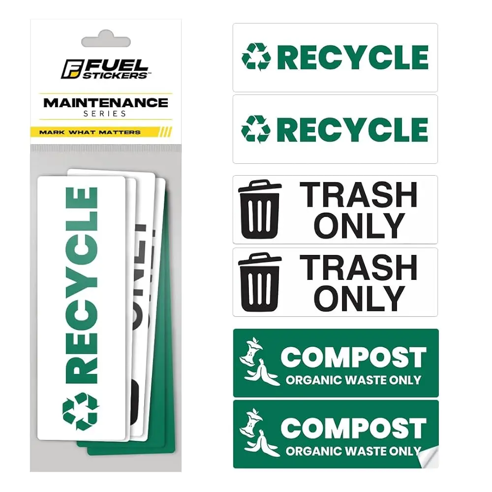 

Recycle Trash Compost Sticker Set – Heavy-Duty Trash Bin Labels - 3-5 Year Indoor/Outdoor Rated - Weather Proof, Ultra Durable