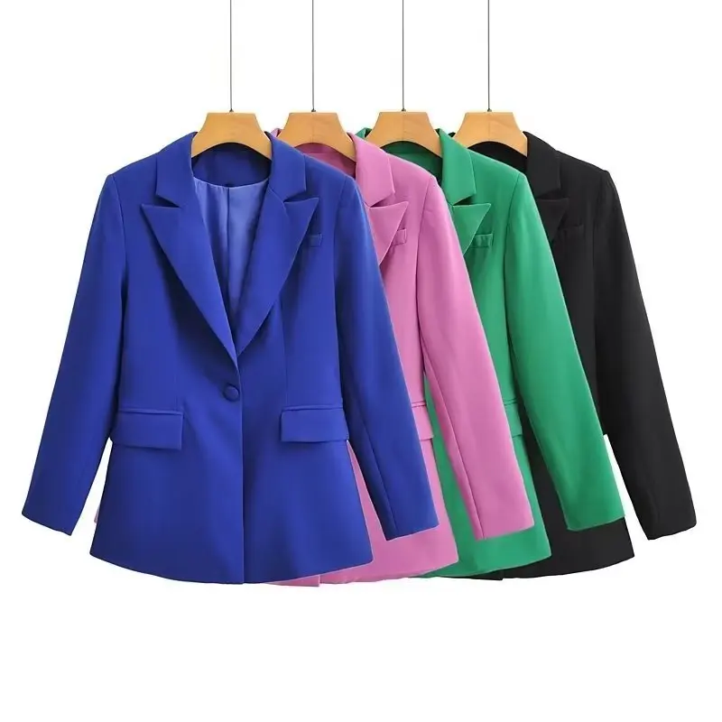 

23 JJ European and American style women's new autumn street fashion candy color one button V-neck slim fit suit jacket