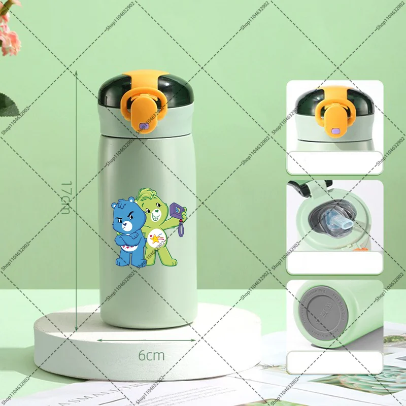 320ML Zorg Beren Kinderen Roestvrijstalen Thermische Fles Draagbare Kinderen Stro Mok Cartoon Anime Waterflessen Verjaardagsfeestje Geschenken