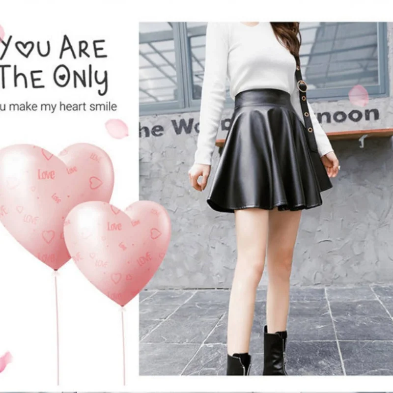 

Юбка-плиссе с высокой талией из искусственной кожи для женщин и девушек, осенне-весенняя, облегающая, А-силуэт, мини, модная, стройнящая, пышная