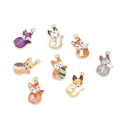 10 PCs Cute Enamel Fox Charms Gold Color Cartoon Animal Metal Pendants DIY Bracelet Necklace Jewelry Making Findings 19mm x11mm