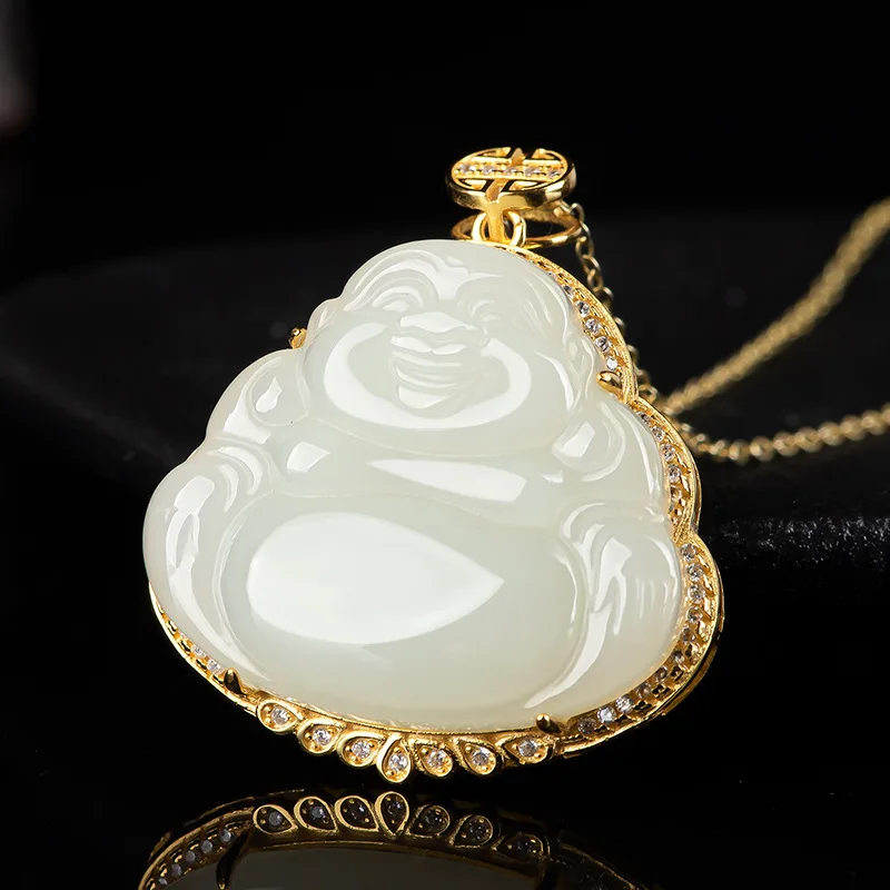 

Natural Old Hotan White Jade Buddha Pendant Genuine S925 Silver Jadeite Charms Necklace Jewelry For Men Women Gifts Drop Ship