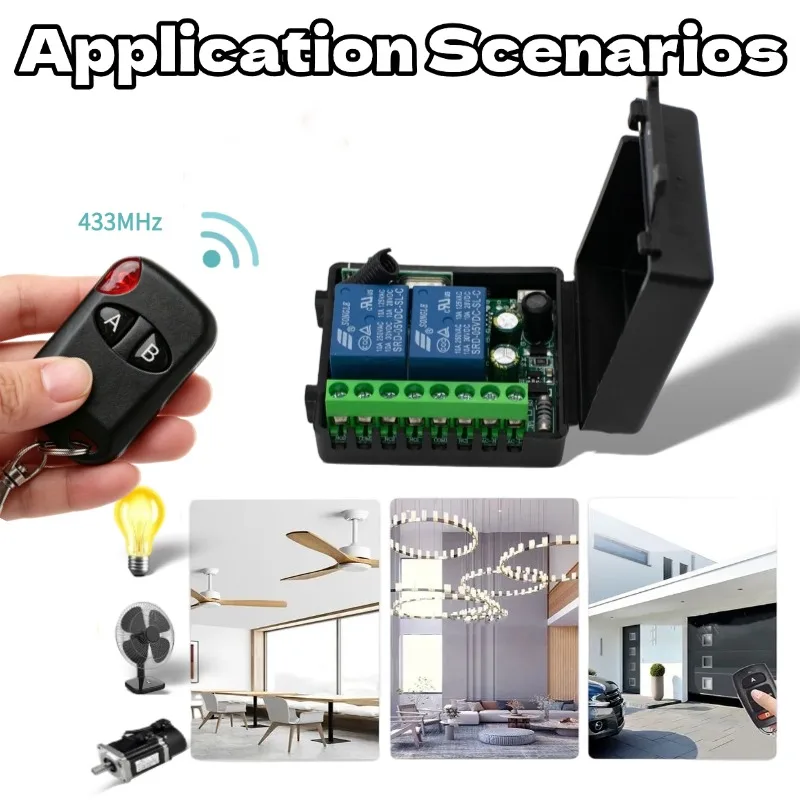 AC 110V 220V RF 433 Remote Control Switch Relay 2 Channels Multifunction Receiver Module Garage Curtain Motor Light Control