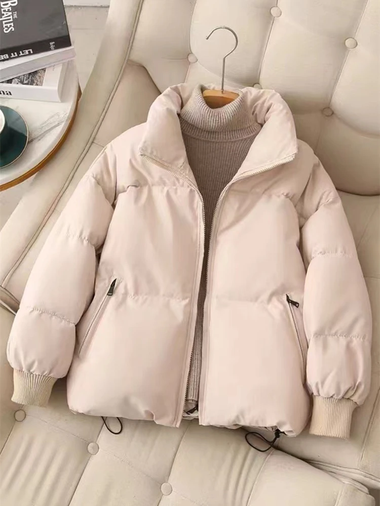 Short Plain Cotton Coat Women's Autumn Winter New Simple Style Stand-up Loose Solid Color Collar Down Warm Bread Jacket Female