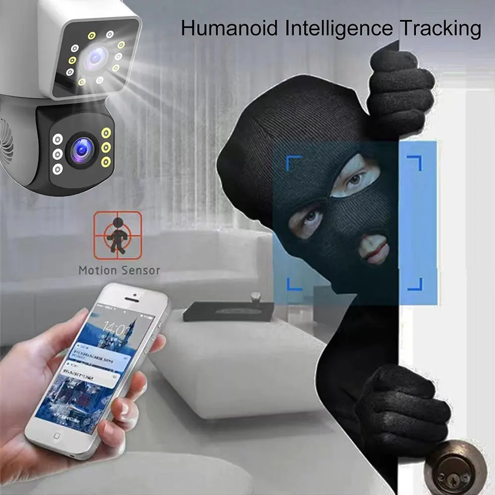 4MP IP Camera PTZ Outdoor Dual Screens Human Detection CCTV Wifi Surveillance Camera 4MP Security Protection V360 Pro App