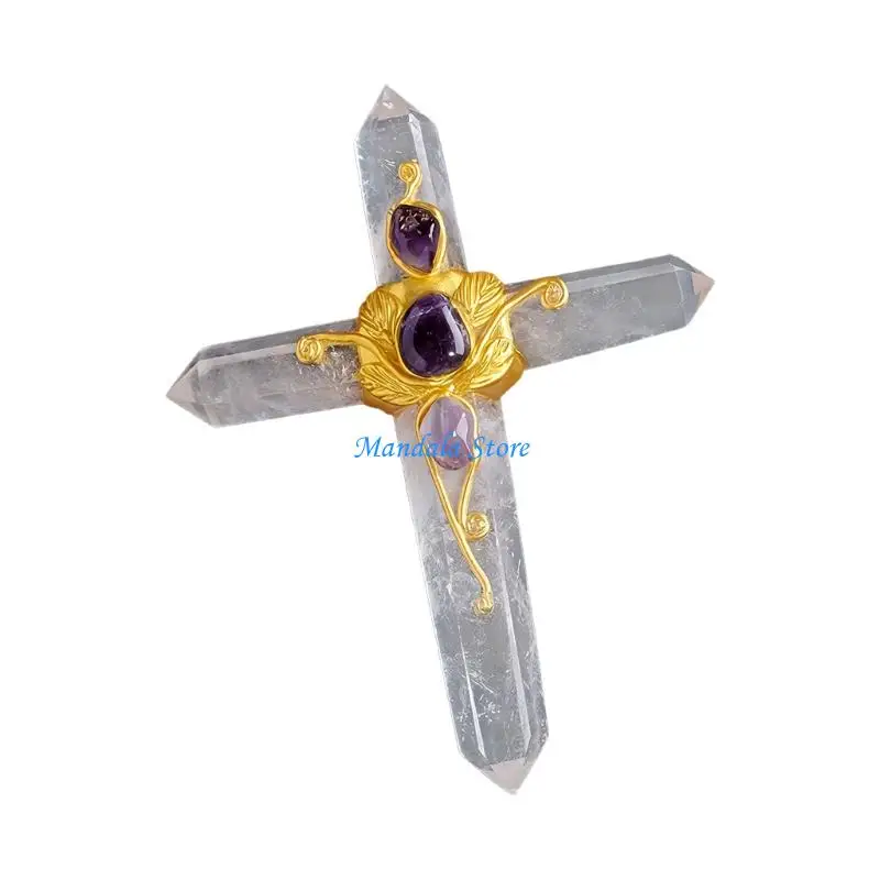 U2JC Crystal Hexagonal Crosses Wand Handheld Prism For Meditations Work And Gift Giving Home Altars Supplies